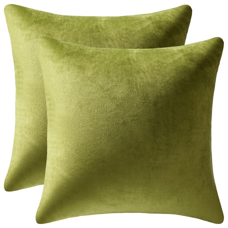 DEZENE Throw Pillow Covers 16x16 Chartreuse: Pack of 2 Cozy Soft Velvet Square Modern Luxury Decorative Throw Pillow Cases for Sofa Couch Living Room Bed Home Decor - Image 1